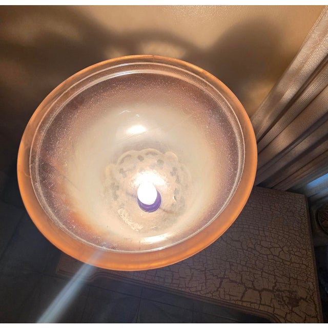 Mediterranean DecMode 30" Scroll Brown Uplight With Beige Glass Shade - a Pair For Sale - Image 3 of 6