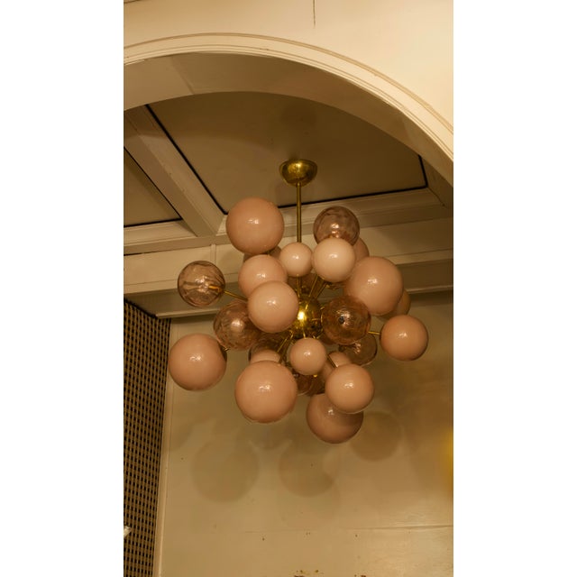 Gold Mid-Century Pastel Pink Murano Glass Sputnik Chandelier, 2000 For Sale - Image 8 of 11
