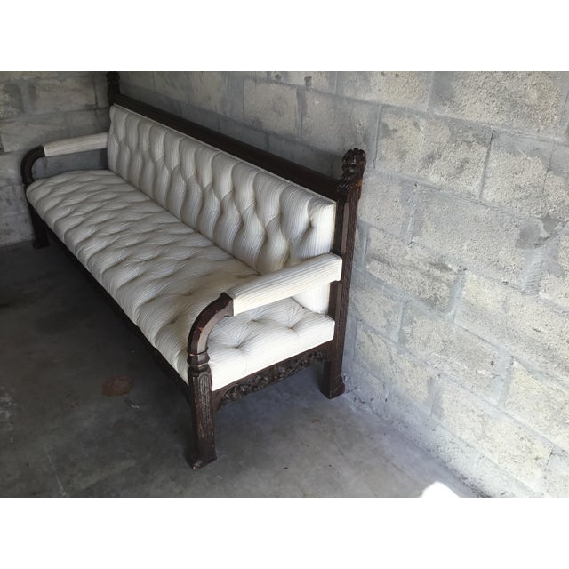 Art Deco 1800s Vintage Lion Head Carving Wood Sofa For Sale - Image 3 of 13