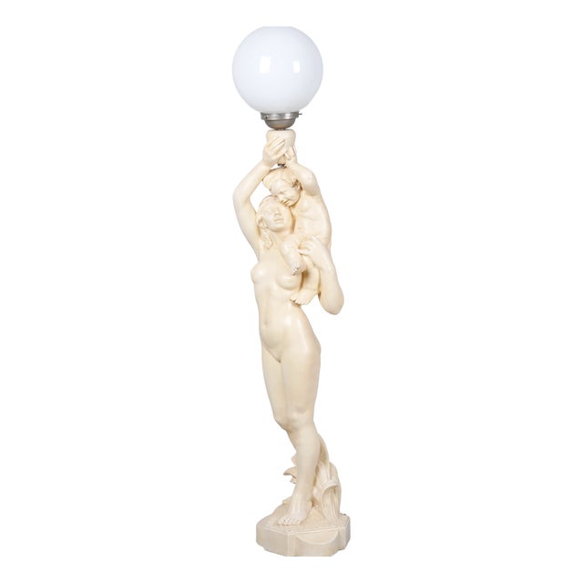 Art Deco Figural Floor Lamp in Ceramic and Opaline Glass, Germany, 1920s For Sale