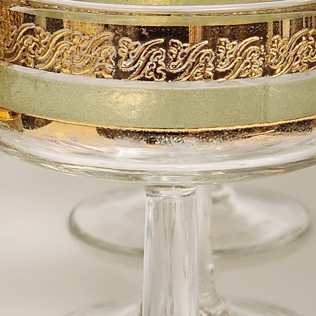 Mid-Century Modern Set of 20 Pieces Vintage Culver Starlyte Green Collection Heavy 22k Gold Stripe Stemware Glasses For Sale - Image 3 of 10