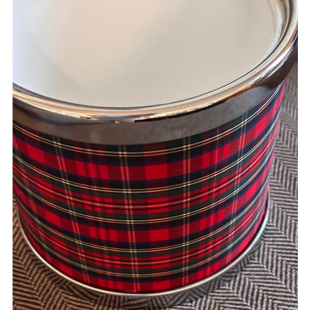 Vintage Red Tartan / Plaid Chrome Lion Crest Ice Bucket For Sale In Chicago - Image 6 of 8