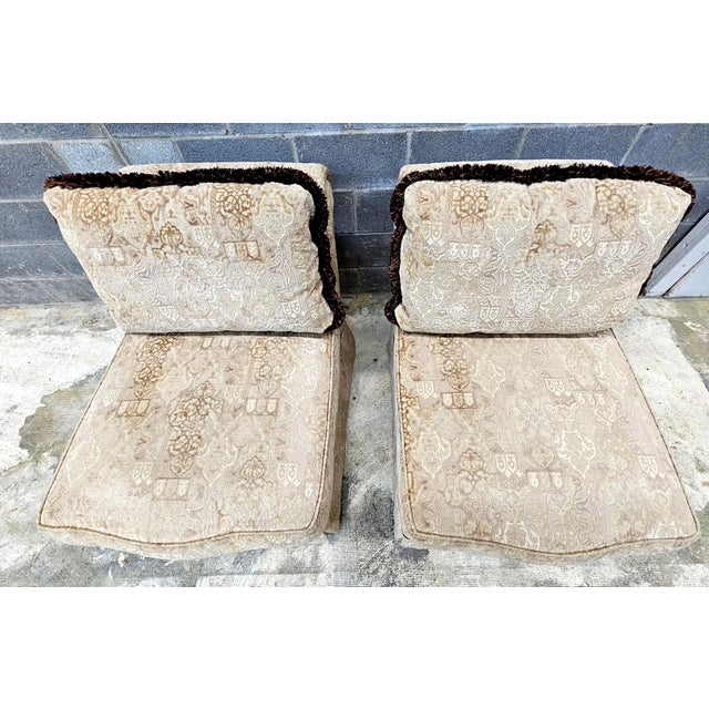 Baker Furniture Company Pair of Baker Furniture Roll Back Plush Upholstered Slipper Chairs For Sale - Image 4 of 11