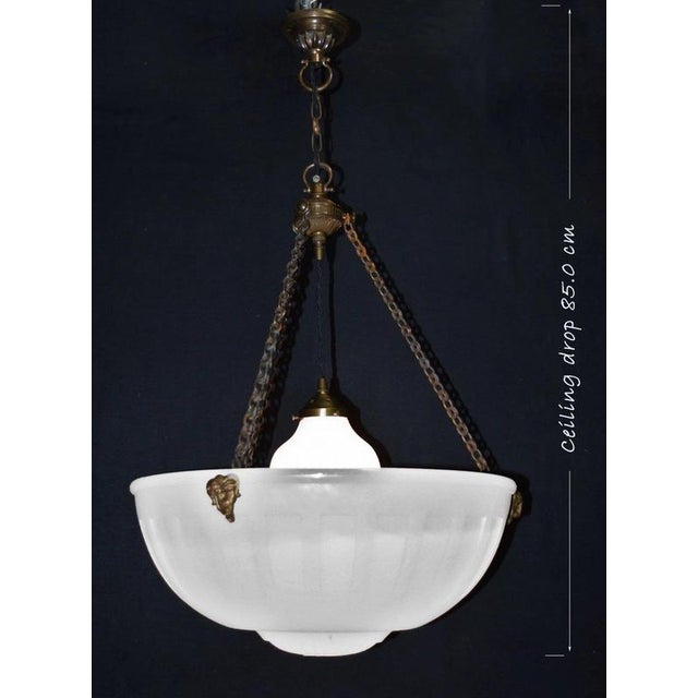 Vintage Art Deco Bronze and Moonstone Glass Rams Head Pendant Light, 1930s For Sale - Image 3 of 18
