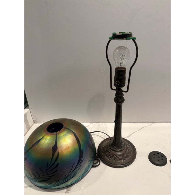 Signed Lundberg Studios Art Glass Lamp For Sale - Image 9 of 12