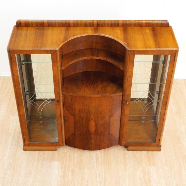 1950s Art Deco Walnut China Display Cabinet For Sale - Image 9 of 10
