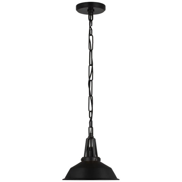 Chapman & Myers for Visual Comfort Signature Layton 10" Pendant in Bronze with Matte Black Shade For Sale