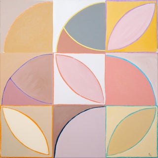 2026, Bauhaus Mosaic Painting on Canvas, Amber Alabaster Tiles, Arches and Curves, Natalia Roman For Sale
