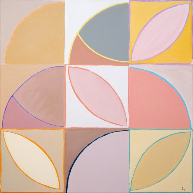 2026, Bauhaus Mosaic Painting on Canvas, Amber Alabaster Tiles, Arches and Curves, Natalia Roman For Sale
