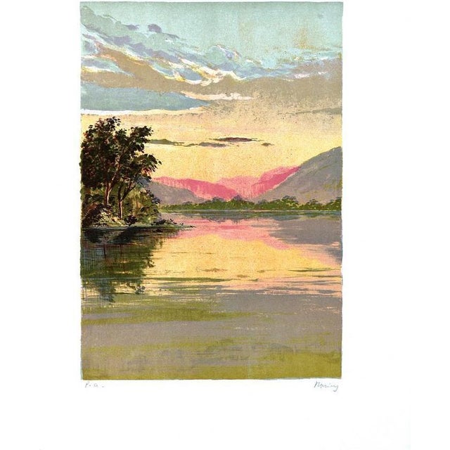 Modern Mario Sportelli, Sunrise on the Lake, Lithograph, 1970s For Sale - Image 3 of 3