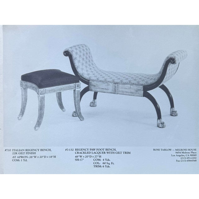 Wood Rose Tarlow Regency Paw Foot Bench For Sale - Image 7 of 7
