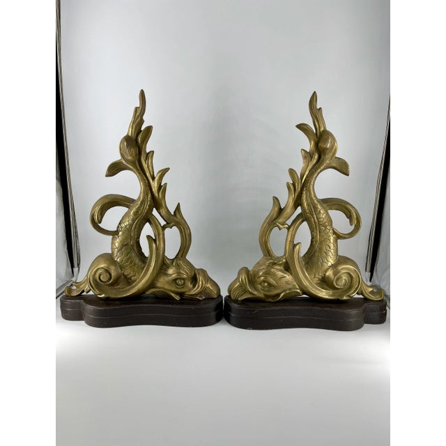 Brass Vintage Brass Dolphin Andirons - a Pair For Sale - Image 8 of 8
