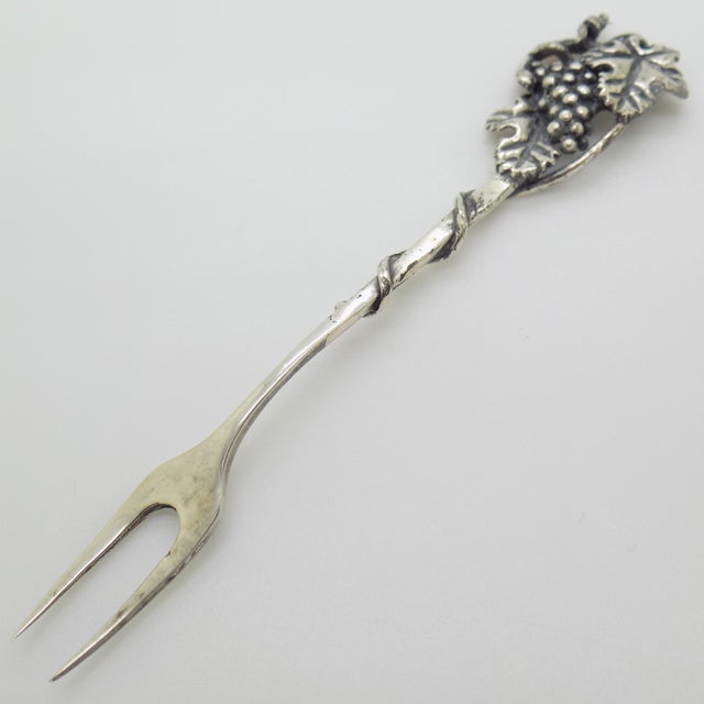 Vintage Italian Handmade Genuine Silver Cocktail Fork with Grape by Raspini Gioielli, 1990s For Sale - Image 3 of 12