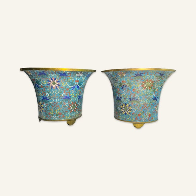 Asian 17th Century Pair of Late Ming Dynasty Cloisonné Censers For Sale - Image 3 of 11