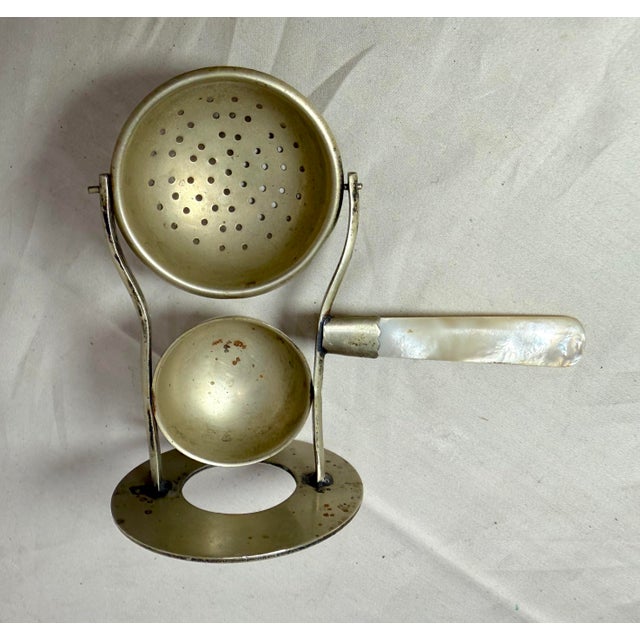 Silver Antique 1800's Nickel Plated Mother of Pearl Handle Tea Bag Strainer Gimbal For Sale - Image 8 of 10