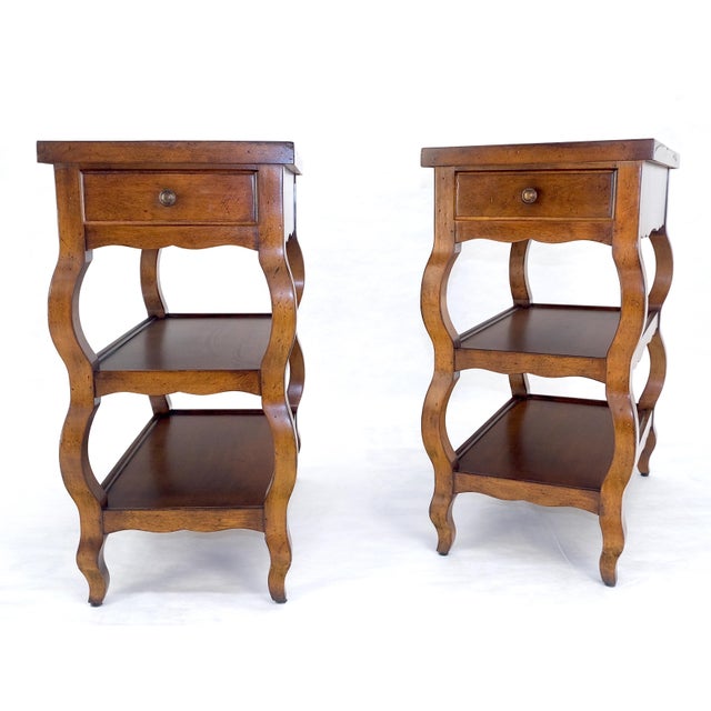 Wood Pair of Baker 3 Tier One Drawer Rectangle Side End Tables Stands MINT For Sale - Image 7 of 13
