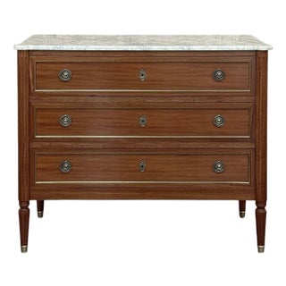 Antique French Louis XVI Mahogany Commode With Carrara Marble Top For Sale