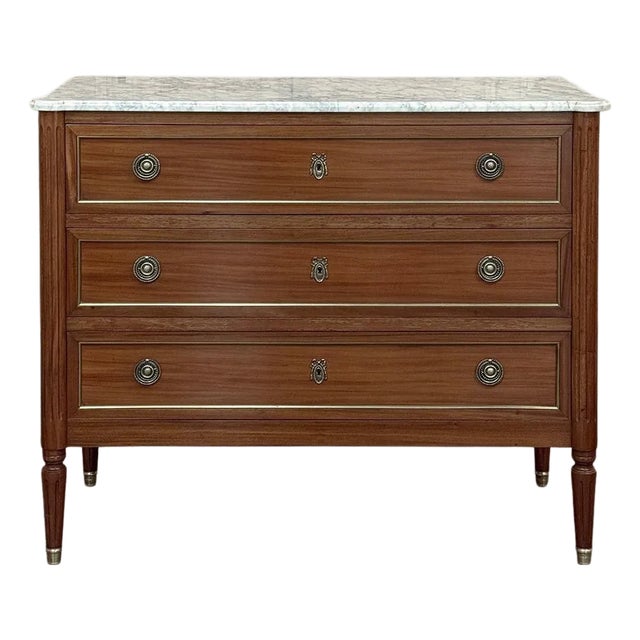 Antique French Louis XVI Mahogany Commode With Carrara Marble Top For Sale