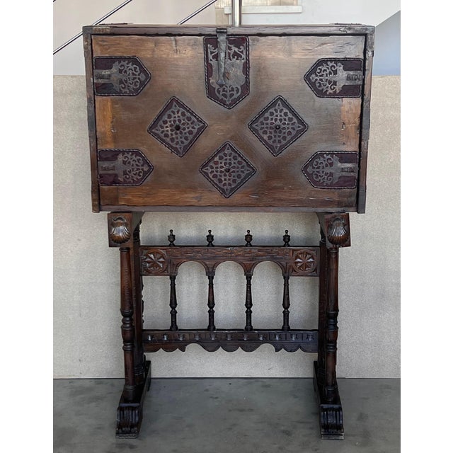 17th Century Spanish Walnut Cabinet on Stand, Desk, Original ‘Bargueño’ For Sale - Image 16 of 18