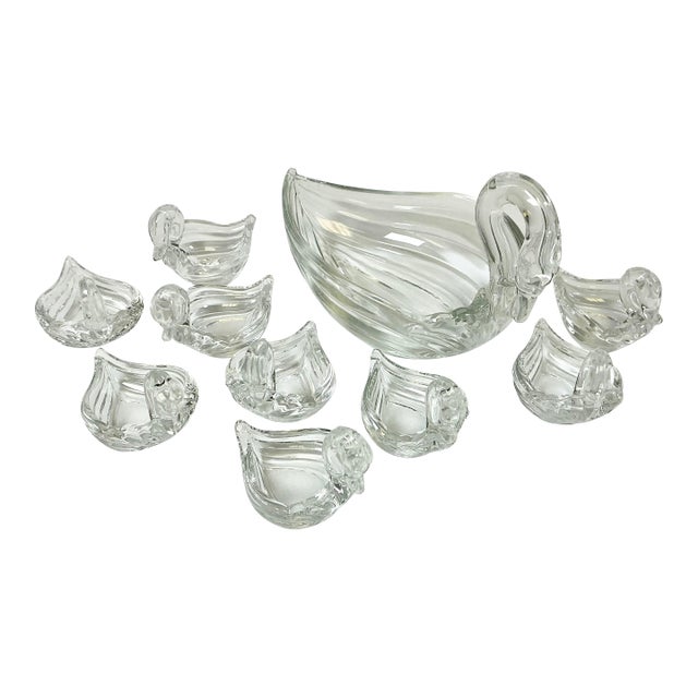 1950s Vintage Hollywood Regency Art Deco Swan Salt Cellars & Butter Dish - Set of 10. For Sale