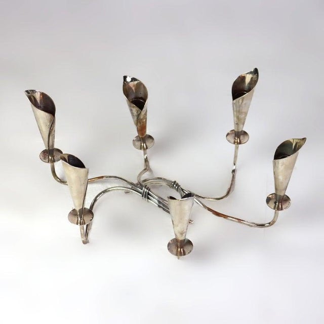 Pair Vintage Danish Modern Silver Plate Lily Form Candelabras, Denmark, C1950 For Sale - Image 6 of 7