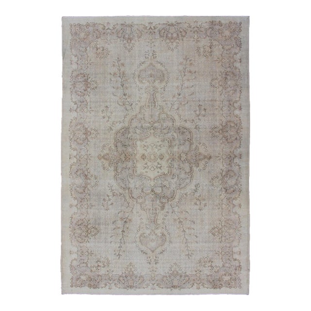 Vintage Turkish Rug in Sand, Cream, Lavender & Brown Highlights by Keivan Woven Arts For Sale