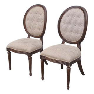 Hooker Furniture Oversized Louis XVI Tufted Oval Back Side Chairs, a Pair For Sale