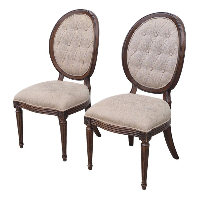 Hooker Furniture Oversized Louis XVI Tufted Oval Back Side Chairs, a Pair For Sale