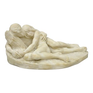Stephan Abel Sinding (1846-1922) "Lovers Couple" Alabaster Marble Sculpture For Sale