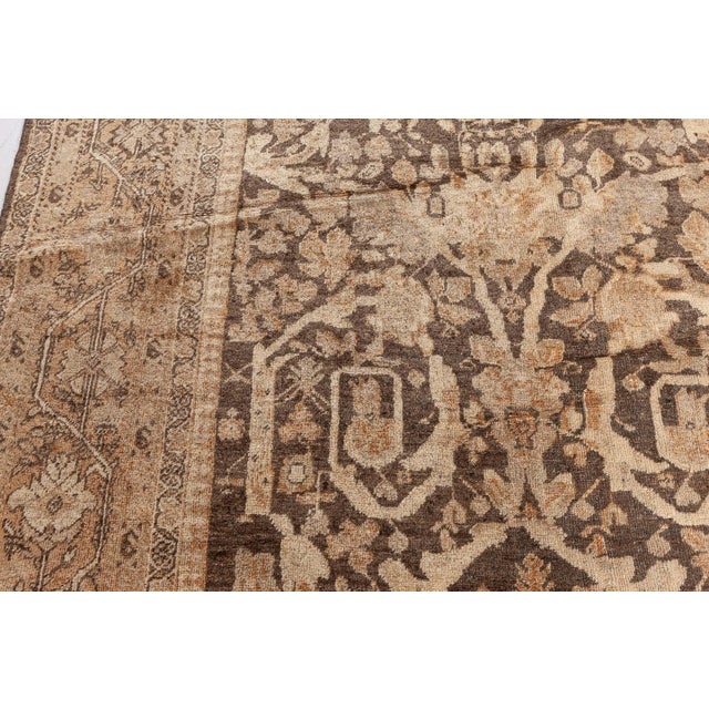 Antique Persian Sultanabad Camel and Brown Handwoven Wool Carpet For Sale - Image 9 of 9