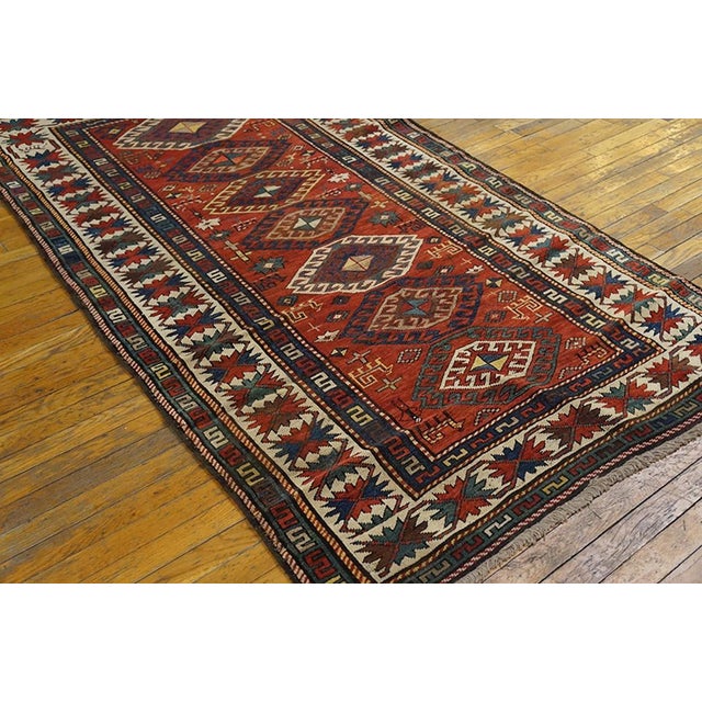 1890s Red Diamond Tribal Antique Caucasian Kazak Rug 4'3" X 7'7" Handknotted Wool Carpet For Sale - Image 4 of 5