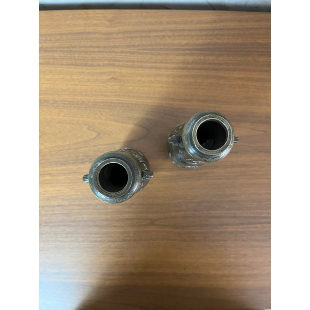 Bronze Vases with Asian Motifs in Relief in Copper, 1890s For Sale - Image 4 of 13