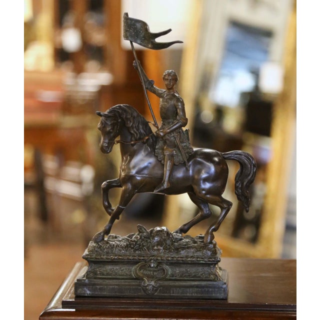 Late 19th Century 19th Century French Patinated Spelter Figure of Joan of Arc on Horse For Sale - Image 5 of 7