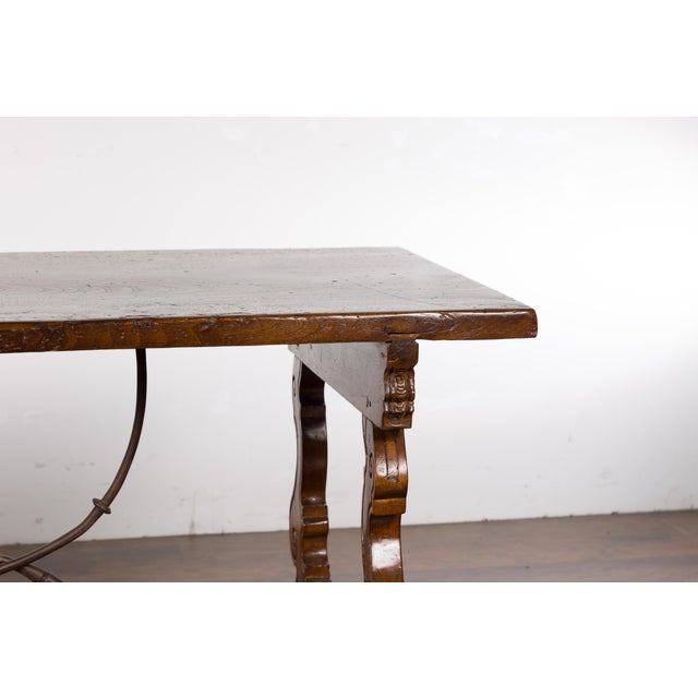 Brown Italian Walnut 19th Century Baroque Style Fratino Console Table with Lyre Base For Sale - Image 8 of 12