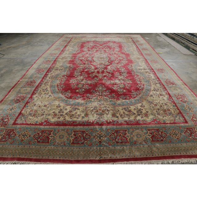 Traditional Oversized Antique Persian Kerman Lavar Rug in Red With Floral Medallion For Sale - Image 3 of 10
