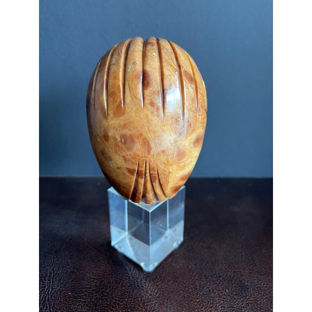 Vintage MCM Carved Alabaster Owl on Lucite Stand For Sale - Image 4 of 12