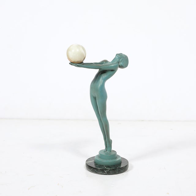 1930s Art Deco Sculptural Onyx & Veria Green Marble Nude Flapper Signed Max Le Verrier For Sale - Image 5 of 17