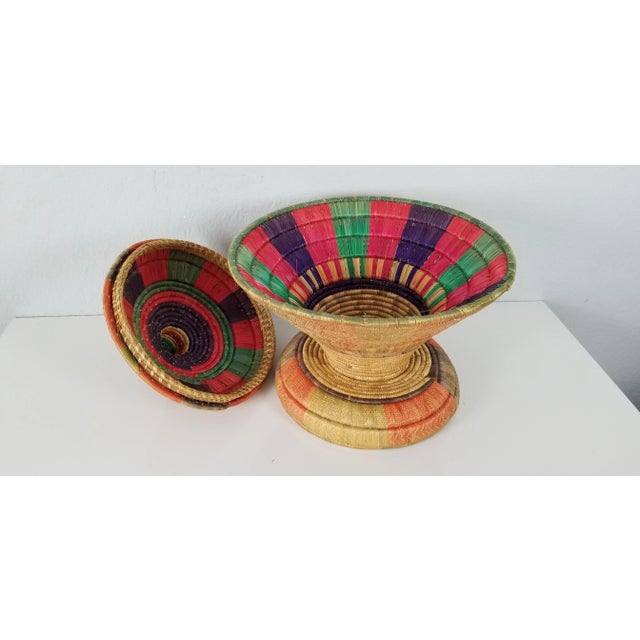 We are delighted to offer for sale this fantastic Vintage African handwoven artisanal decorative Pedestal Bowl with Lid....