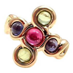 Chanel 18k Yellow Gold Pink Green Tourmaline Ring sz 4.5