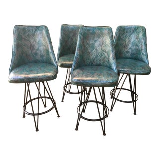 Vintage Frederick Weinber Style Swivel Counter Stools - Set of 4 For Sale