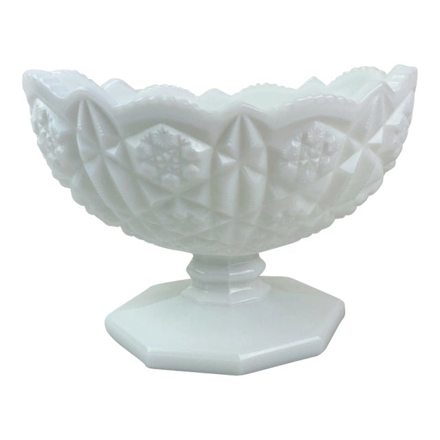 1960s Kemple Toltec Milk Glass White Oval Pedestal Bowl For Sale