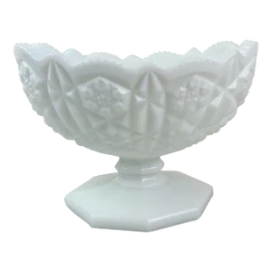1960s Kemple Toltec Milk Glass White Oval Pedestal Bowl