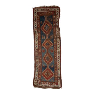1930s Nomadic Blue, Terracotta, Red and Camel Runner Rug , 3.2 x 8.9 For Sale