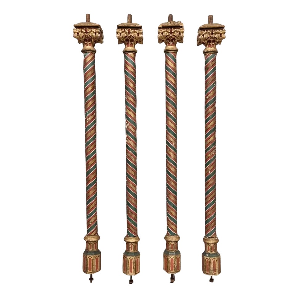 Painted and Gilded Wood Corinthian Columns, Set of 4 | Chairish