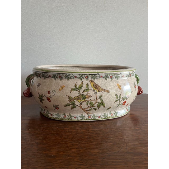 Vintage Bird and Berry Ceramic Jardinière Planter For Sale - Image 4 of 9