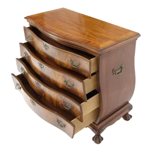 Carved Ball and Claw Feet Flame Mahogany Book Matched Dresser Bachelor Chest