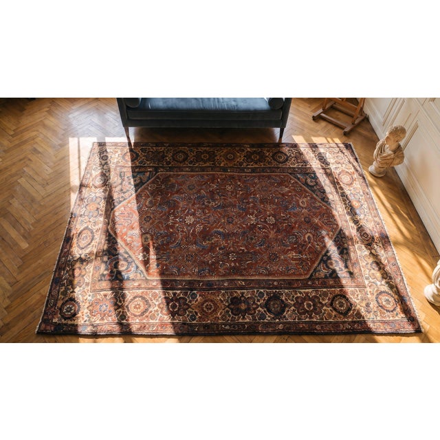 1920s Red Medallion Antique Persian Malayer Rug 4'3" X 6'2" Handknotted Wool Carpet For Sale - Image 16 of 16