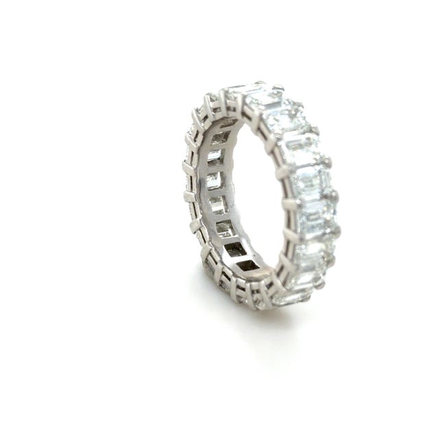 Gia 6.28 Carats Emerald Cut Diamond Eternity Band, Platinum, Size 6.25 For Sale In Chicago - Image 6 of 9