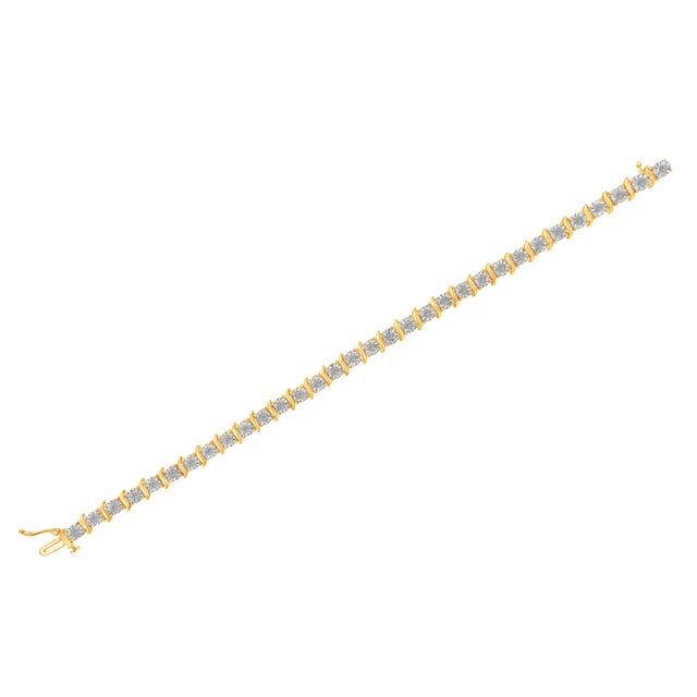 Early 21st Century 10K Yellow Gold over .925 Sterling Silver 1.0 Cttw Diamond S-Curve Link Miracle-Set Tennis Bracelet (I-J Color, I3 Clarity) - 7" For Sale - Image 5 of 7
