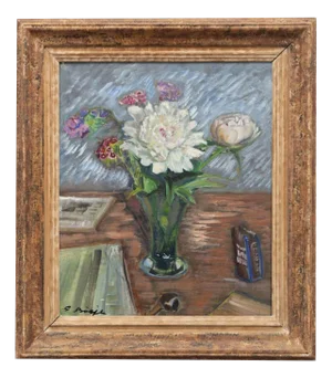 Swedish Artist, Vase of Peonies, 1930s, Oil Painting, Framed